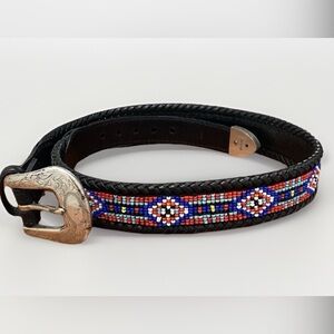Vintage 90s Eddie Bauer Beaded Western Leather Belt Size 28